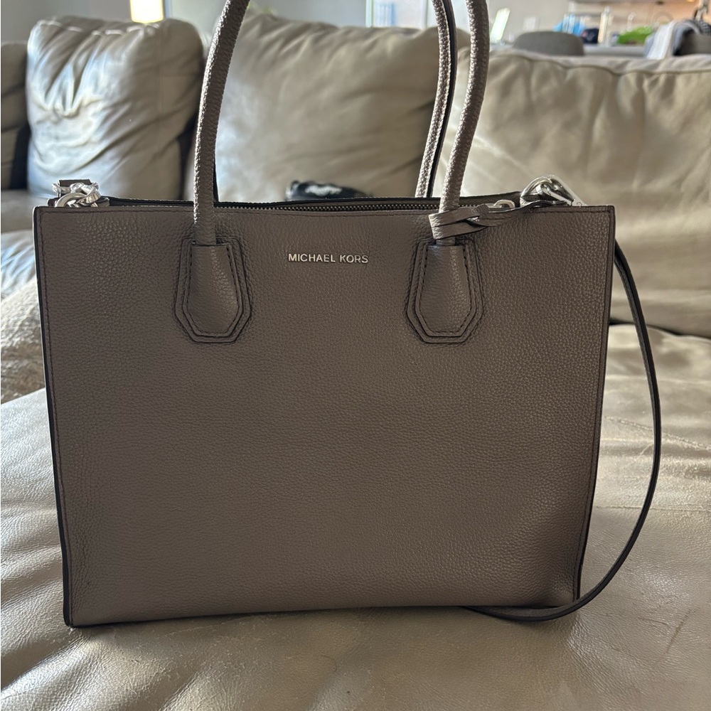 Michael Kors Gray Leather Tote Bag and Matching Wallet